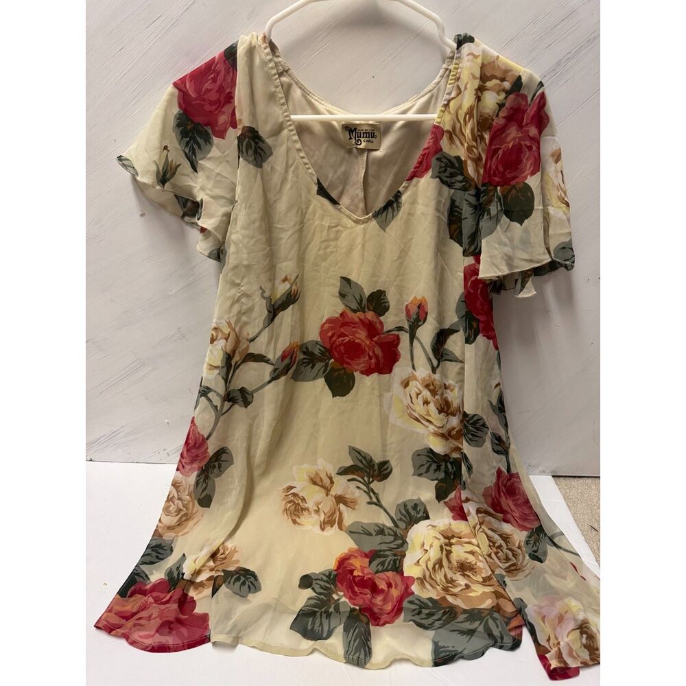 Show Me Your Mumu Cream Rose Print Flutter Sleeve Dress Size S